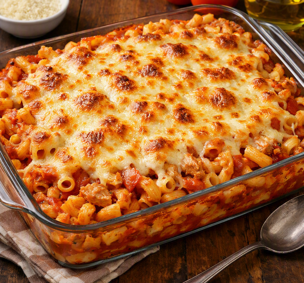 Macarrones con atún y queso mozarella.